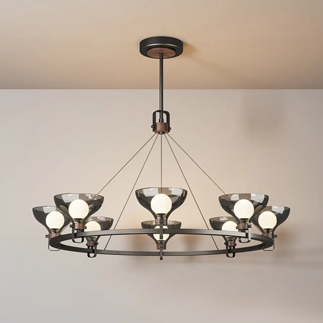 Black Industrial Metal Chandelier with Gray Glass Shade