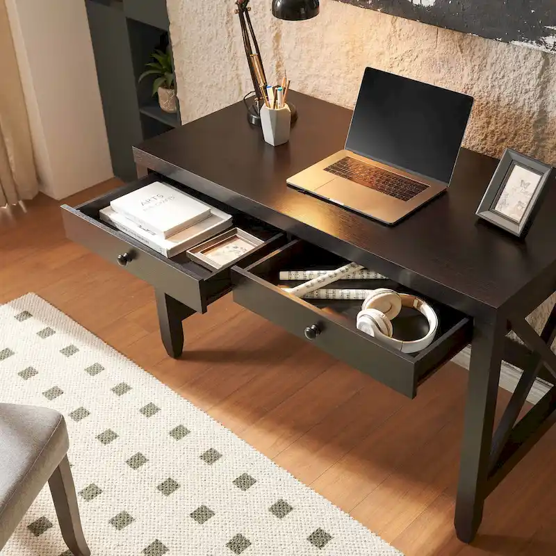 Charming Home Office Desk with Two Drawers and X-Brace Leg Frame