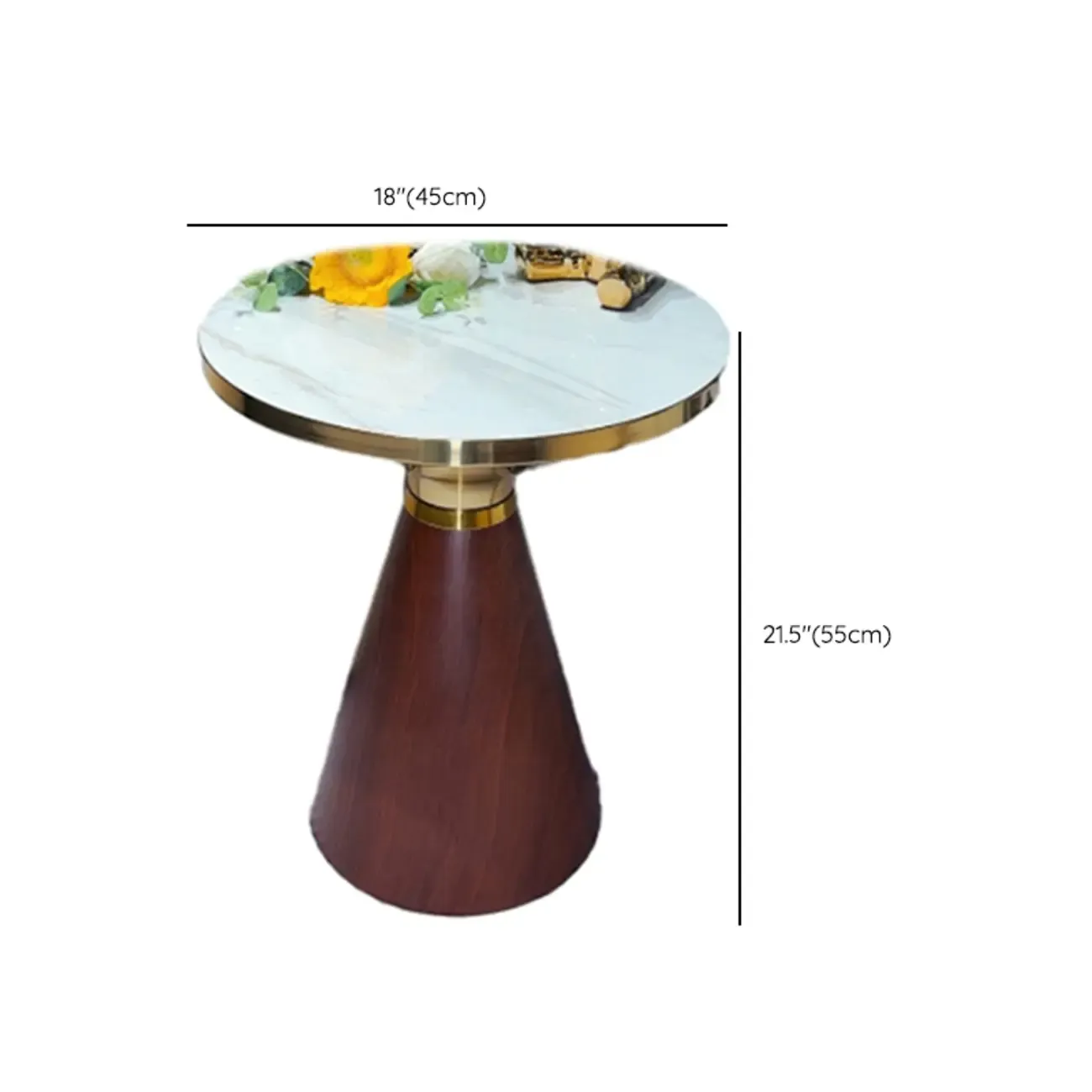 Walnut Steel Round End Table with Abstract Base