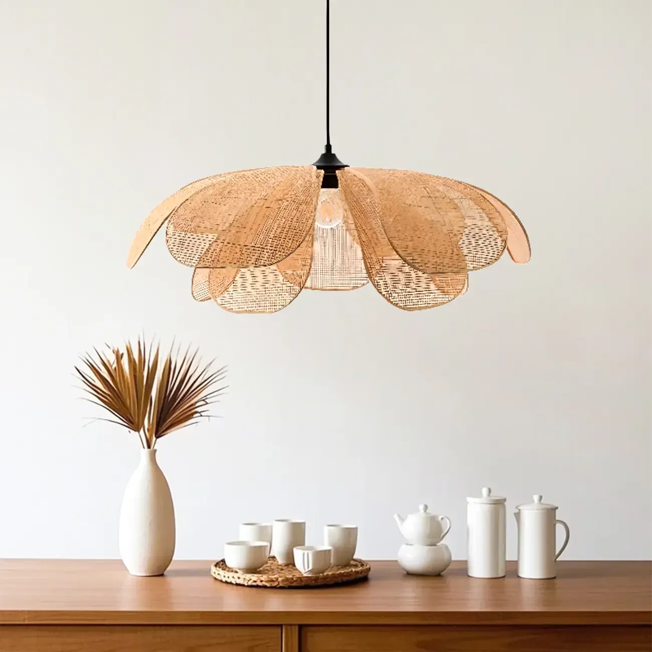 Designer Handmade Floral Led Pendant Lamp with Rattan Petals