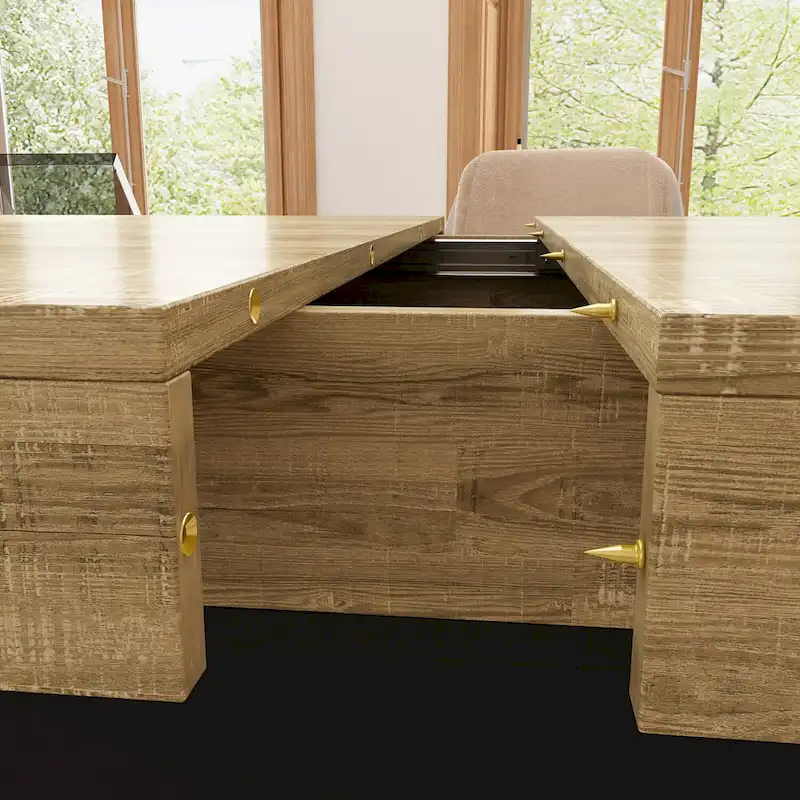 Extendable Dining Room Table Wood Finish Top Computer(Black/White)