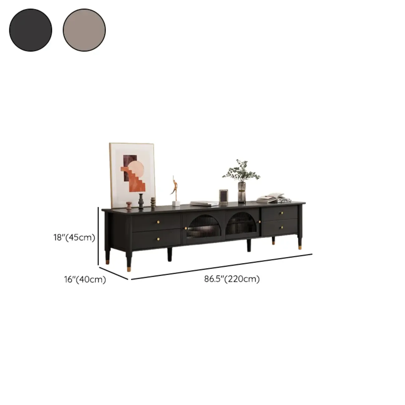 Long Brown 2-Drawer Pine Modern TV Stand with Cabinet
