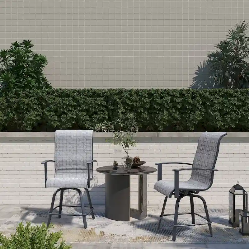 Teslin 47 in. Detachable Swivel Bar Stool,Black & Grey Plaid - N/A