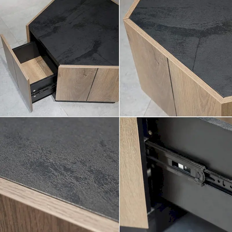 Hexagonal Coffee Table, Scratch Resistant Center Table with Drawers