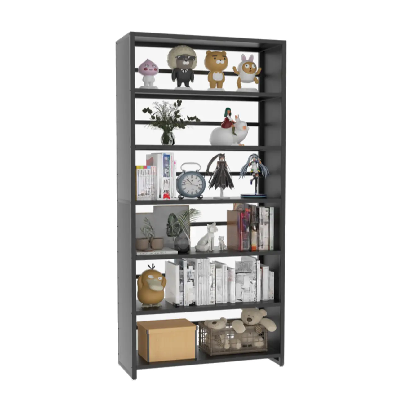 Black Metal 6-Tier Open Back Vertical Bookcase