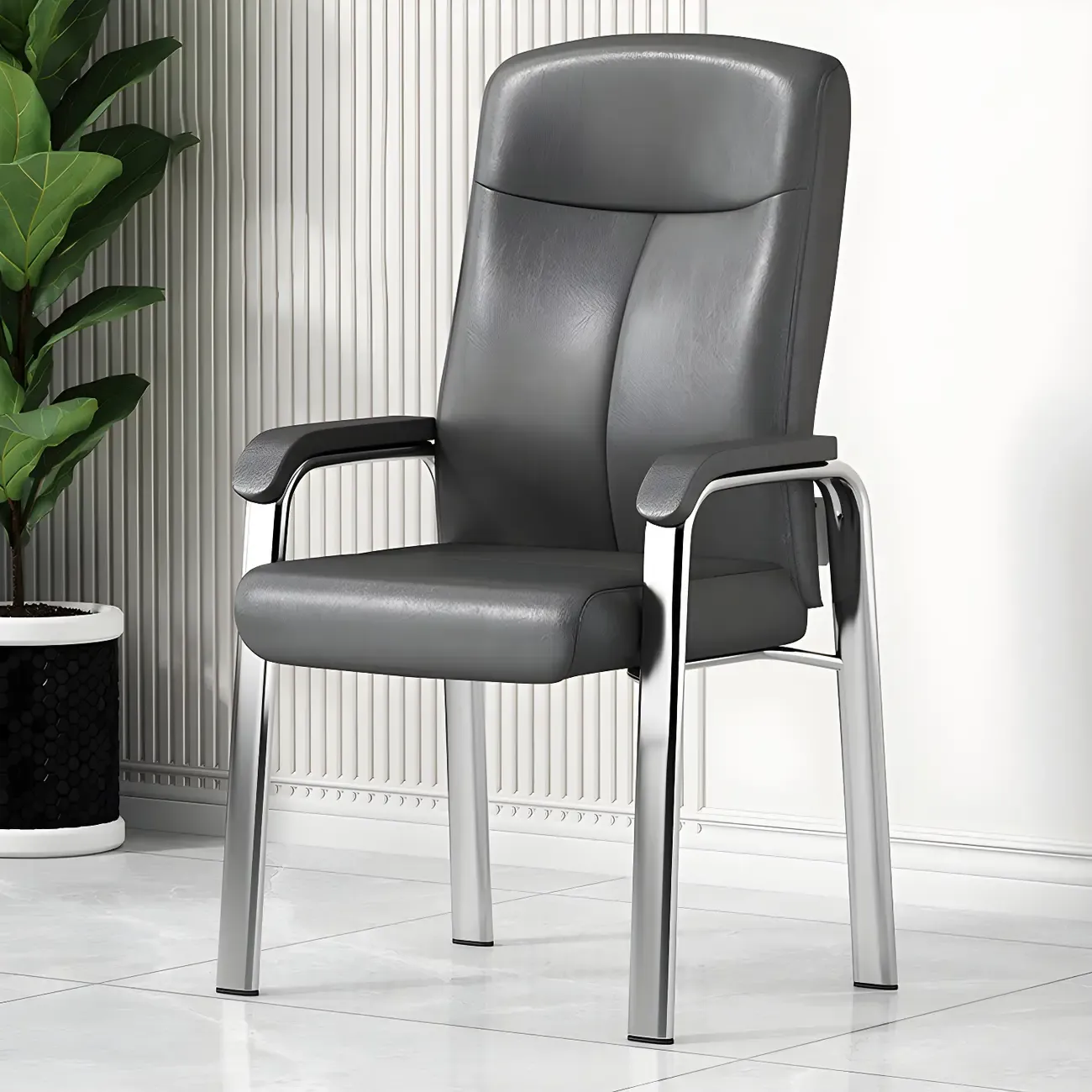 HomeyFad Modern Leather Metal 4-Leg Office Chair with Arms