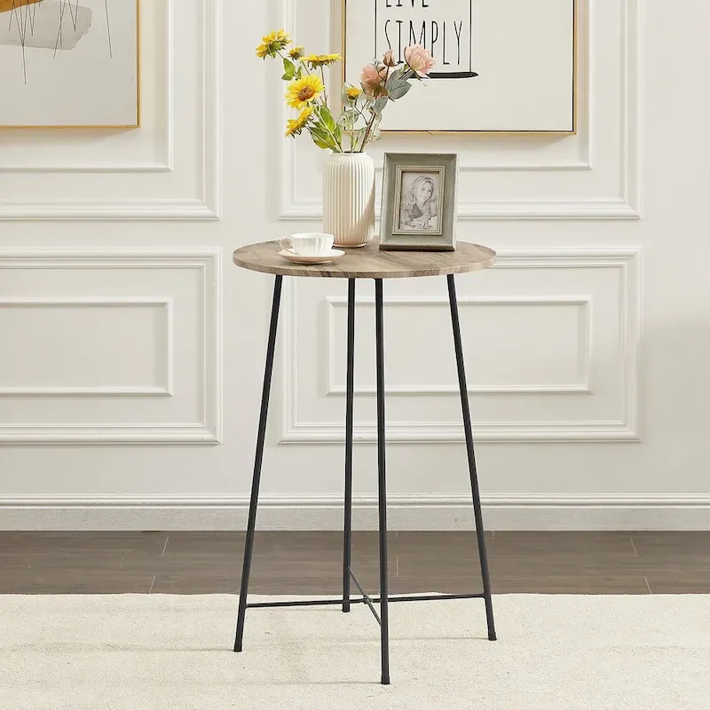 35.4 High Round Bar Table, Industrial Style Wood Top Bistro Pub/Breakfast Table