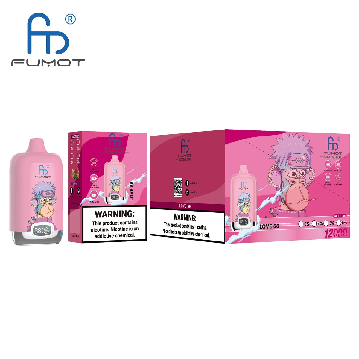 Fumot Digital Box 12000 Love 66 – 10er-Displaybox mit Einweg-Vape und Einzelpackung