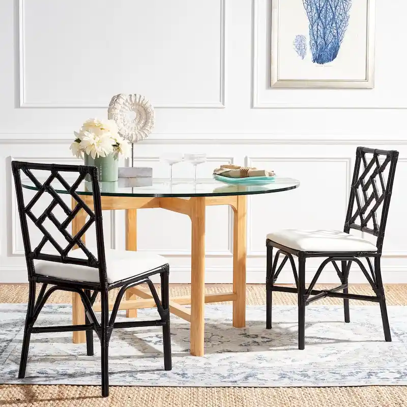 SAFAVIEH Maye Rattan Accent Chair with Cushion (Set of 2) - 18.5 W x 20.9 L x 35.8 H - 19Wx21Dx36H