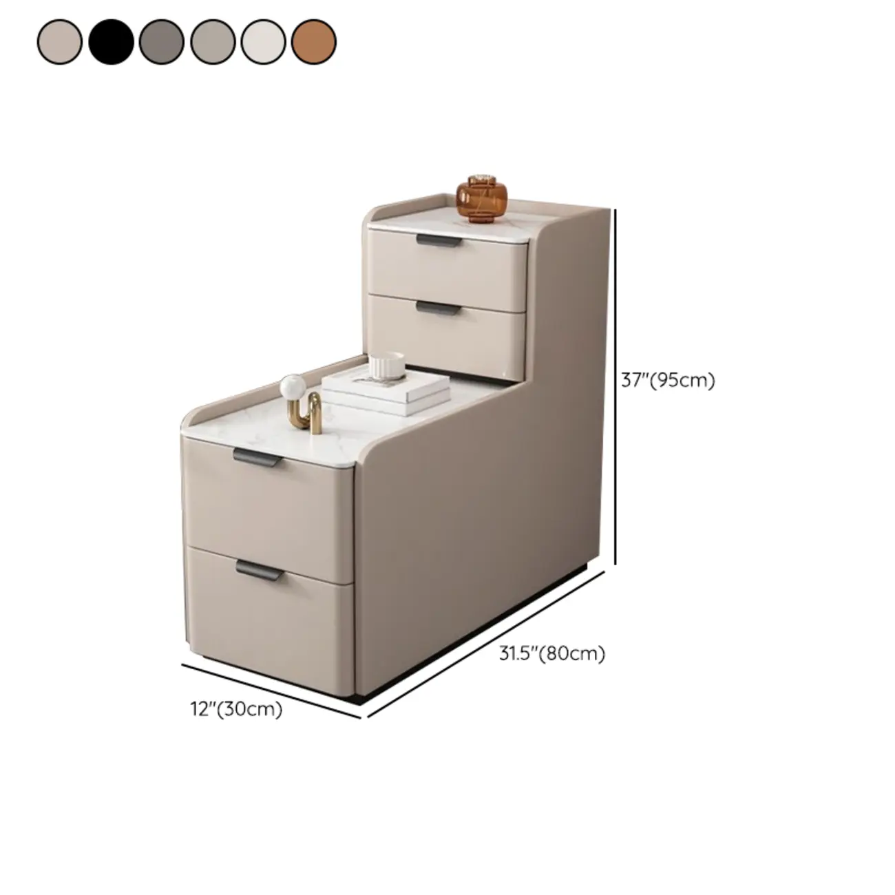 Tall 4-Drawer Stone Top Wooden L-Shaped Sofa End Table