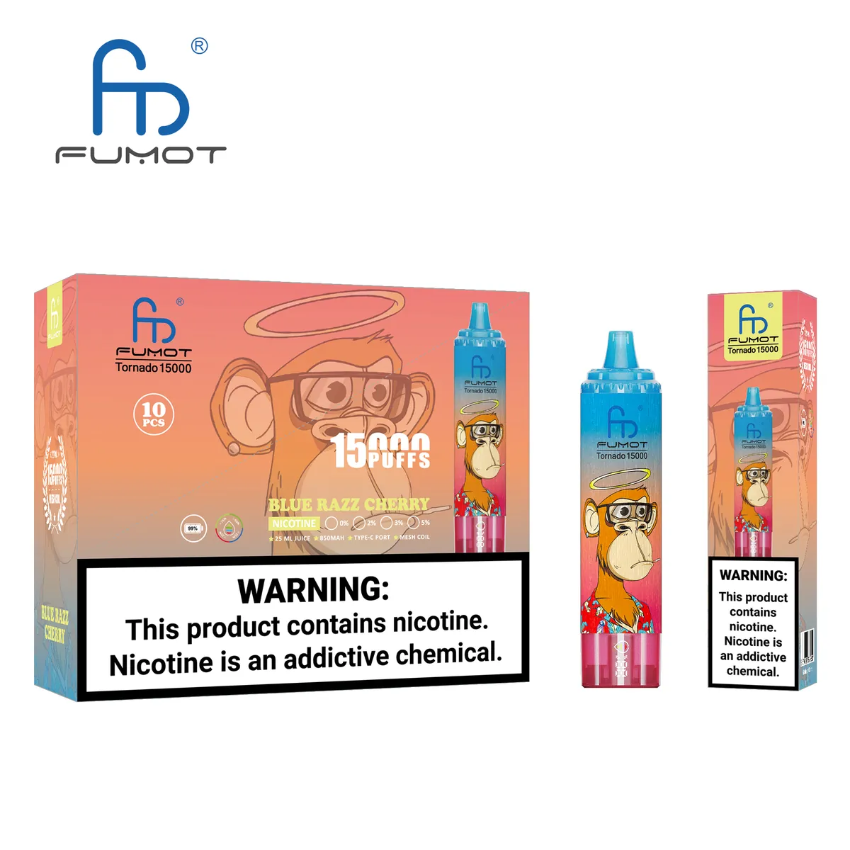 Fumot Tornado 15000 Blue Razz Cherry – 10er-Displaybox mit Einweg-Vape und Einzelpackung