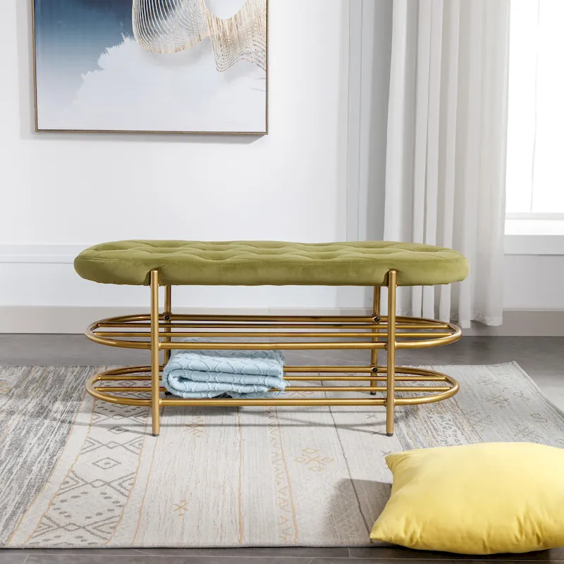 SEYNAR 40 Velvet Upholstered Living Room Bench with Double shoe rack