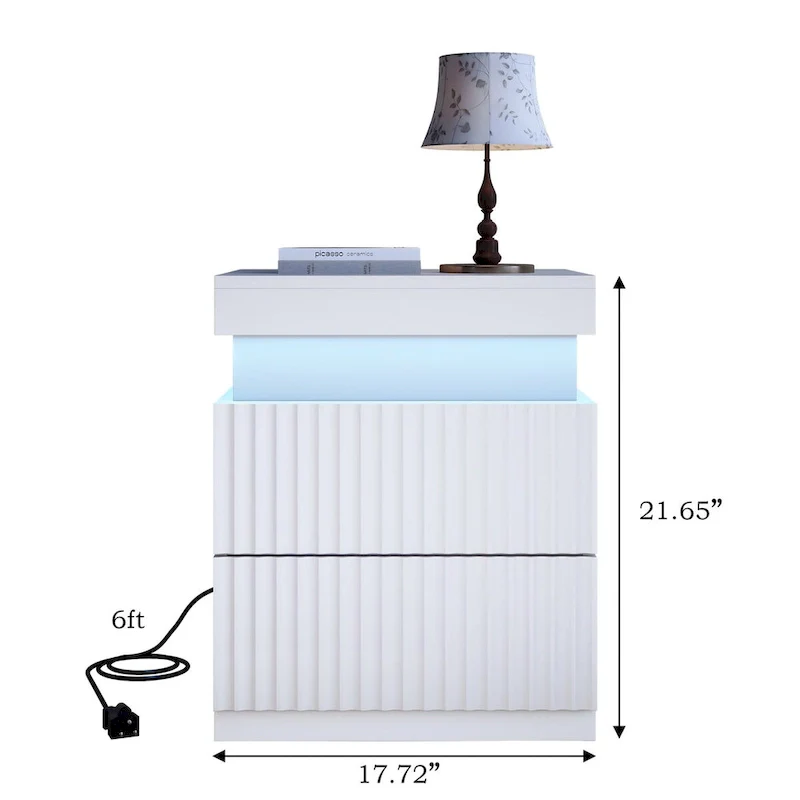 JASIWAY LED Night Stand Bedside Table with Charging Station- Set of 2