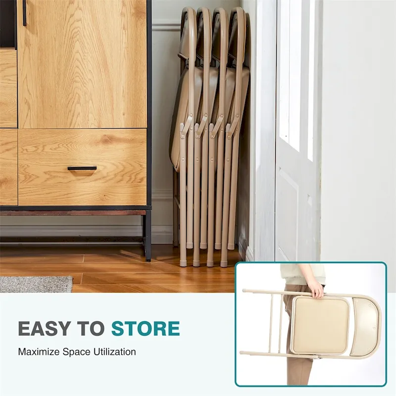 Folding Chair,Leather Padded Folding Chair,Sturdy Metal Chairs,2 PCS