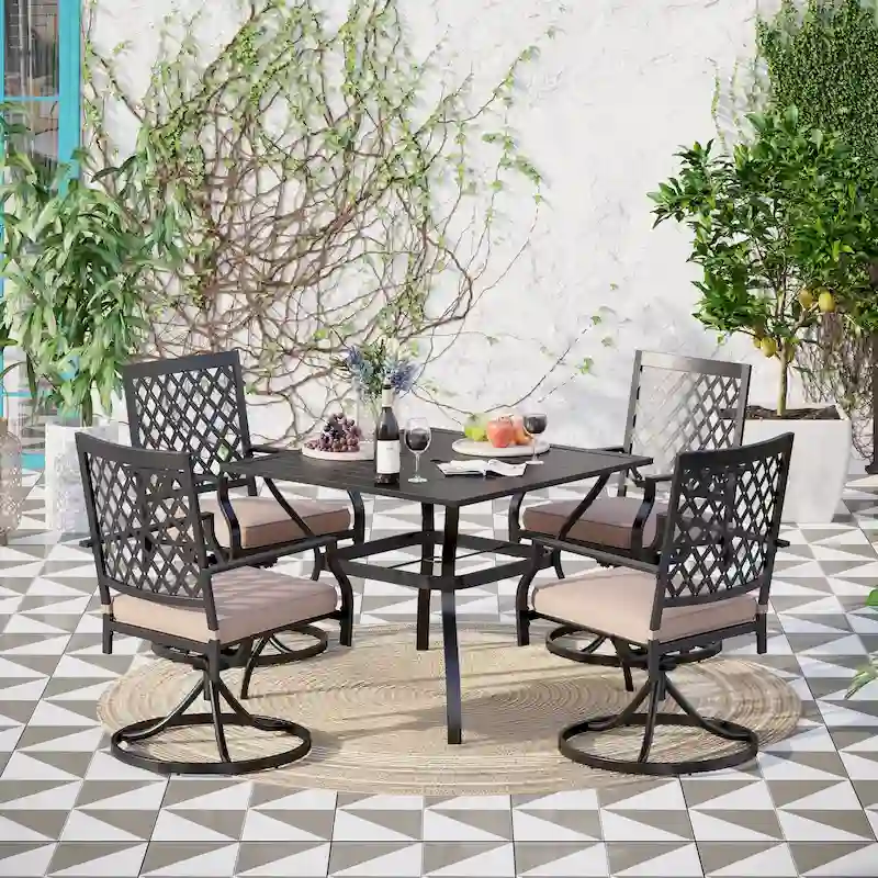 MAISON ARTS 5-Piece Patio Dining Set with 4 Swivel Cushioned Chairs and a 37 Weather Resistant Table