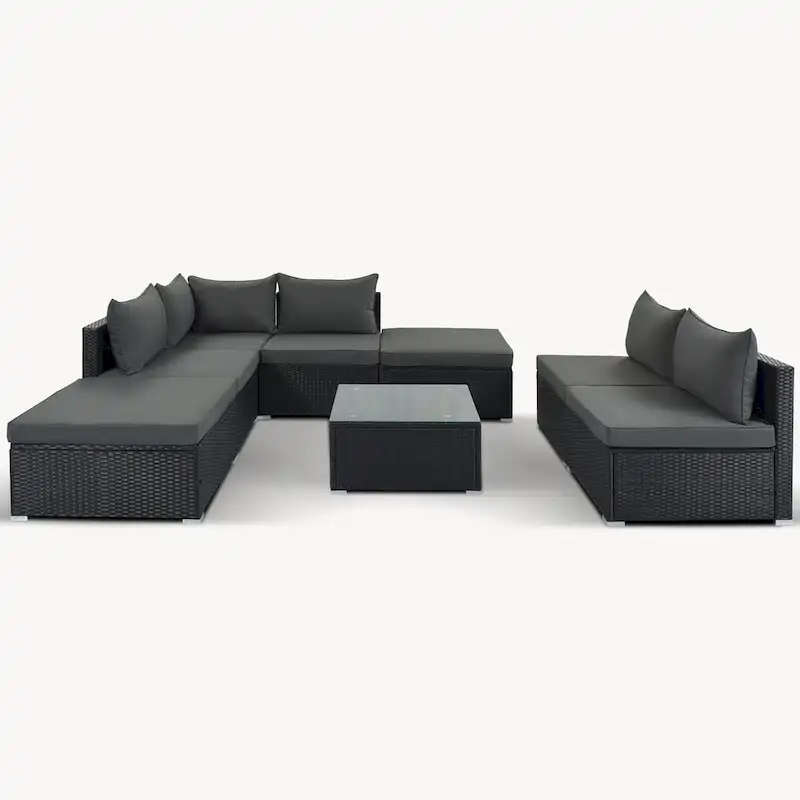 Gray Stylish Patio Furniture Set with Tempered Glass Table