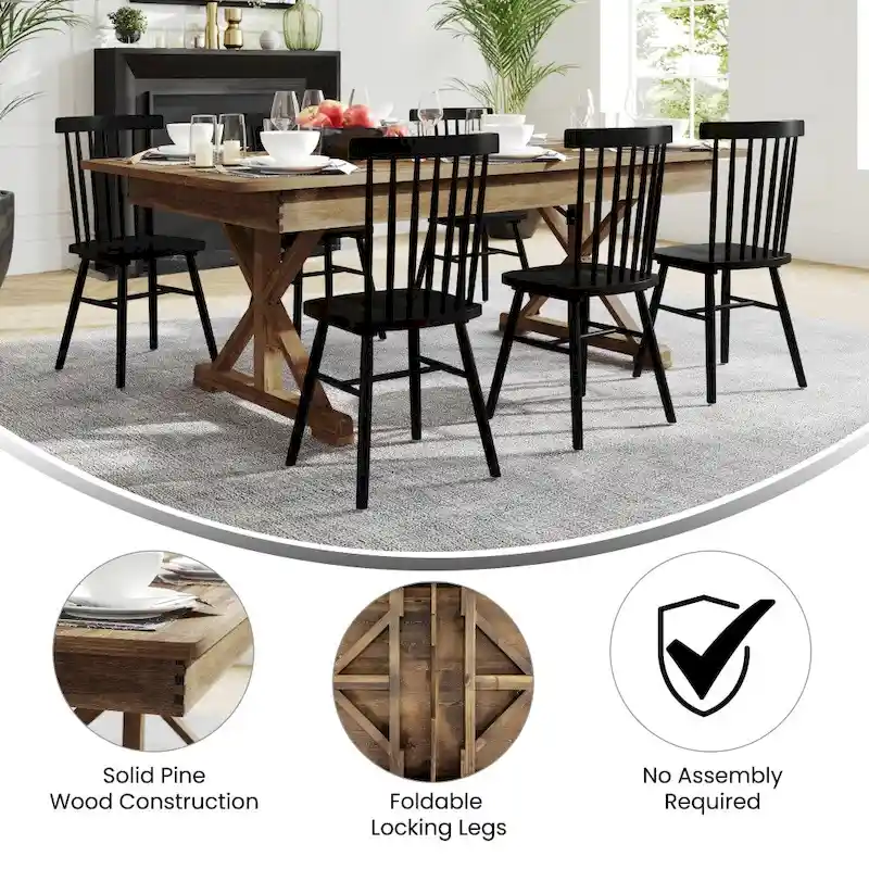 7' x 40 Rectangular Antique Rustic Solid Pine Folding Dining Table