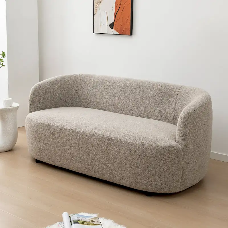 KINWELL Boucle Upholstered 2-Seats Loveseat with Pillows