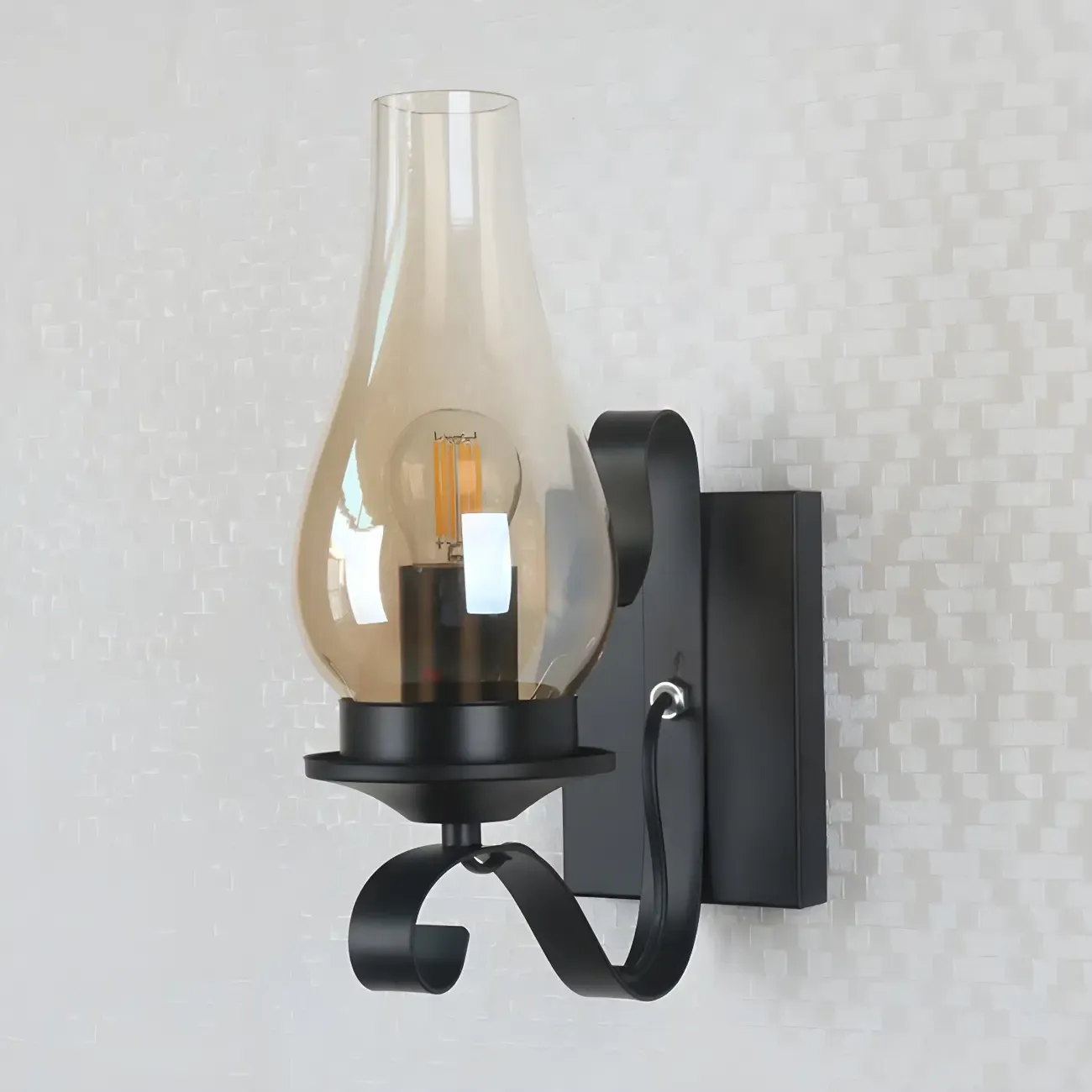 12 Industrial Black Wall Sconce with Amber Shade & LED