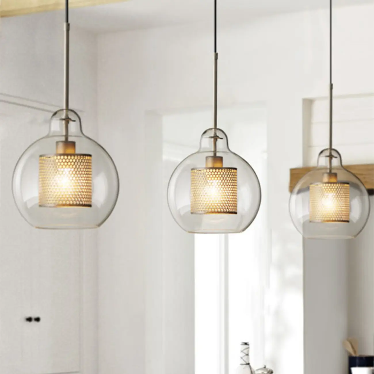 Modern Clear Glass Kitchen Island Pendant Light Metal Frame