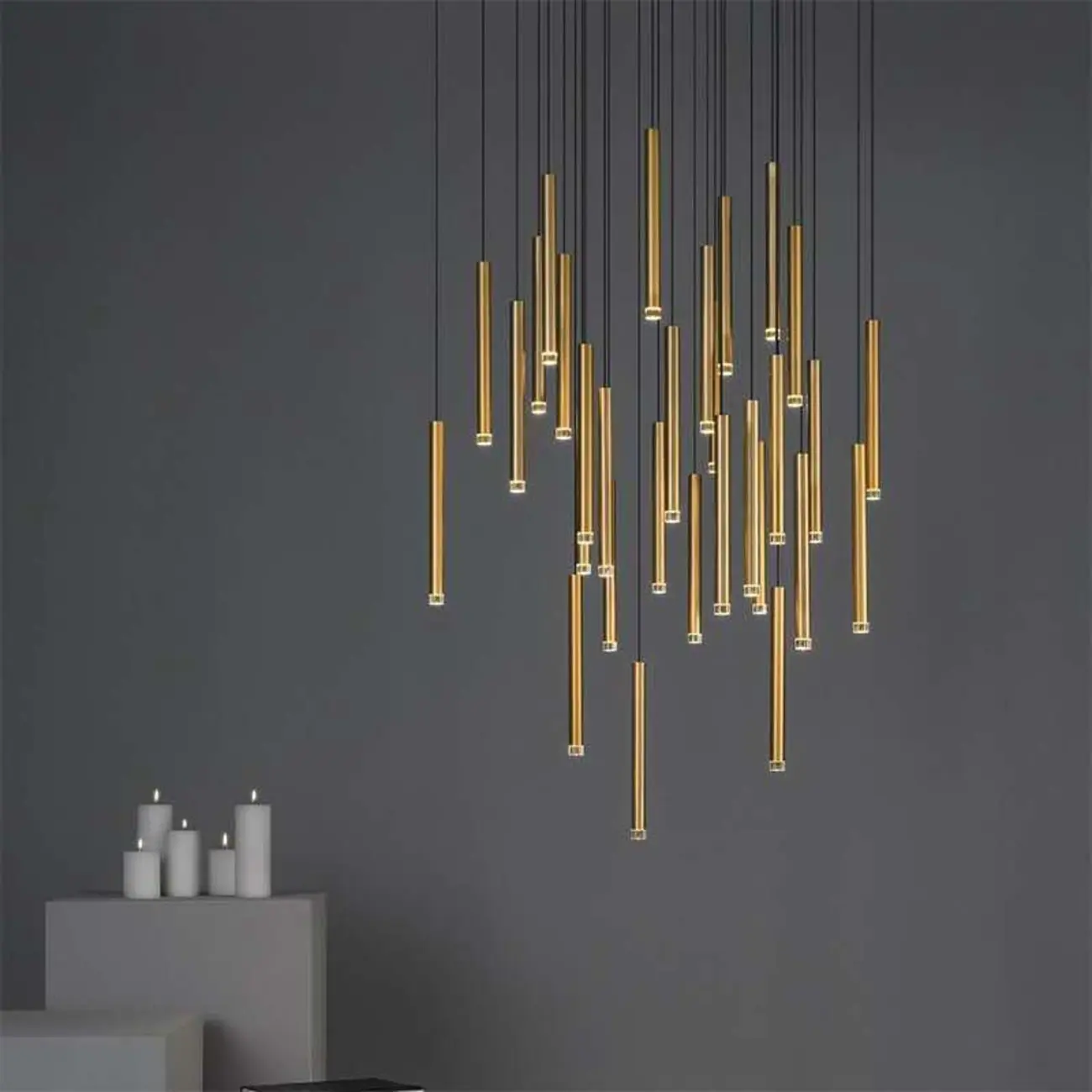 Modern Slim Gold Cylinder LED Dining Pendant Light