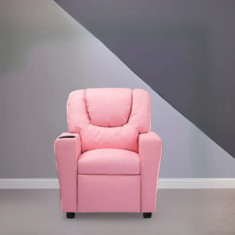Kids Push Back Recliner Chair with Footrest and Cup Holders