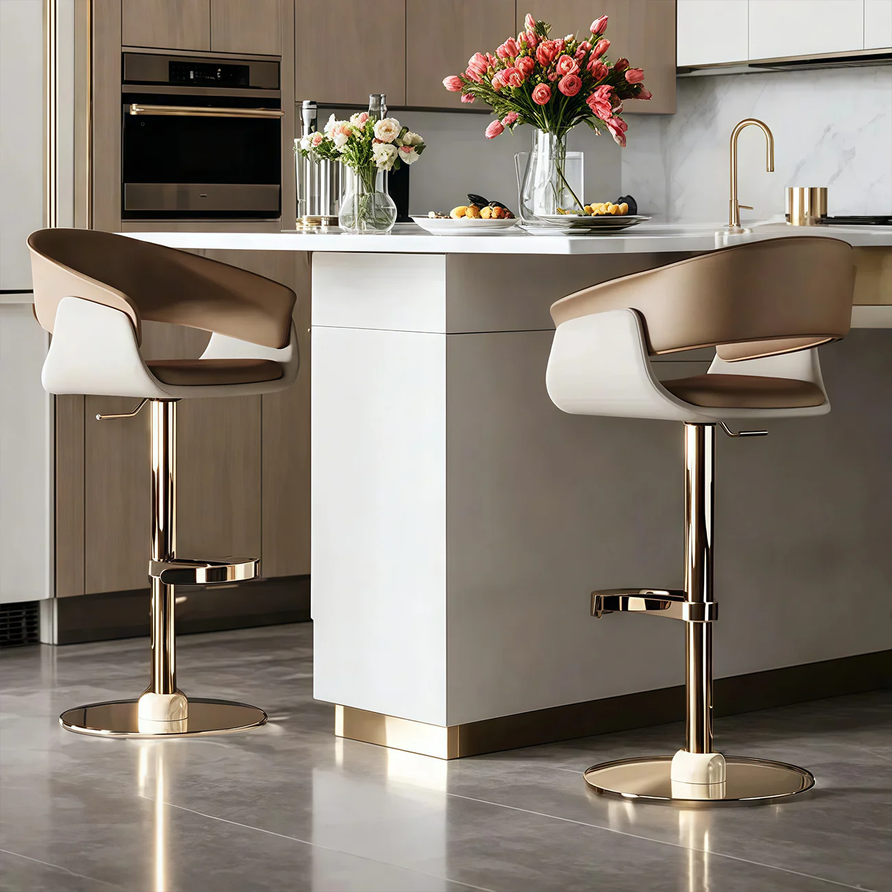 Brown Swivel Genuine Leather Counter Stools with Backs