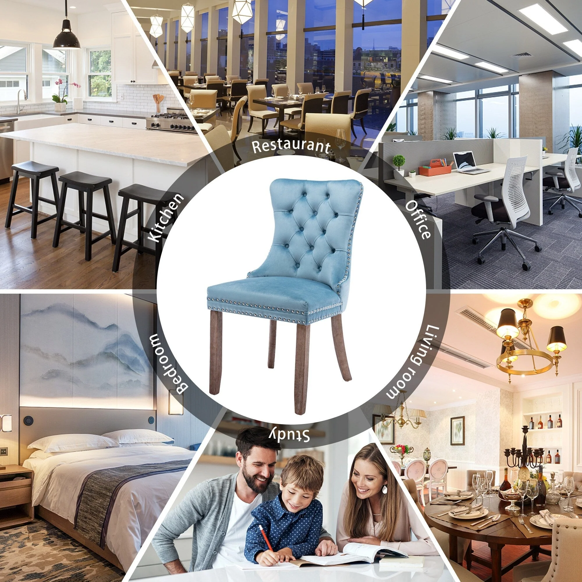 Upholstered Tufted Velvet Dining Chair with Solid Wood Legs Set of 6