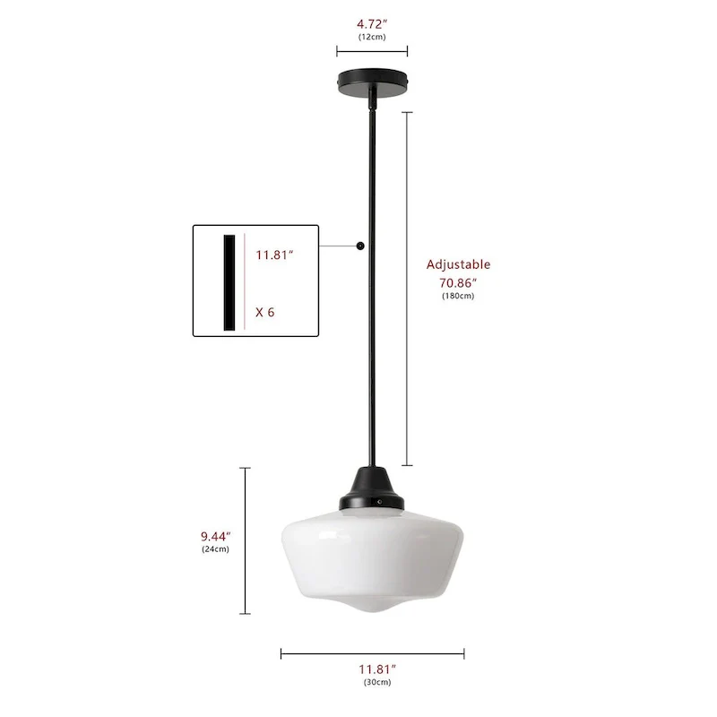 Modern Black 1-Light Pendant Light Fixture with Opal Glass Shade