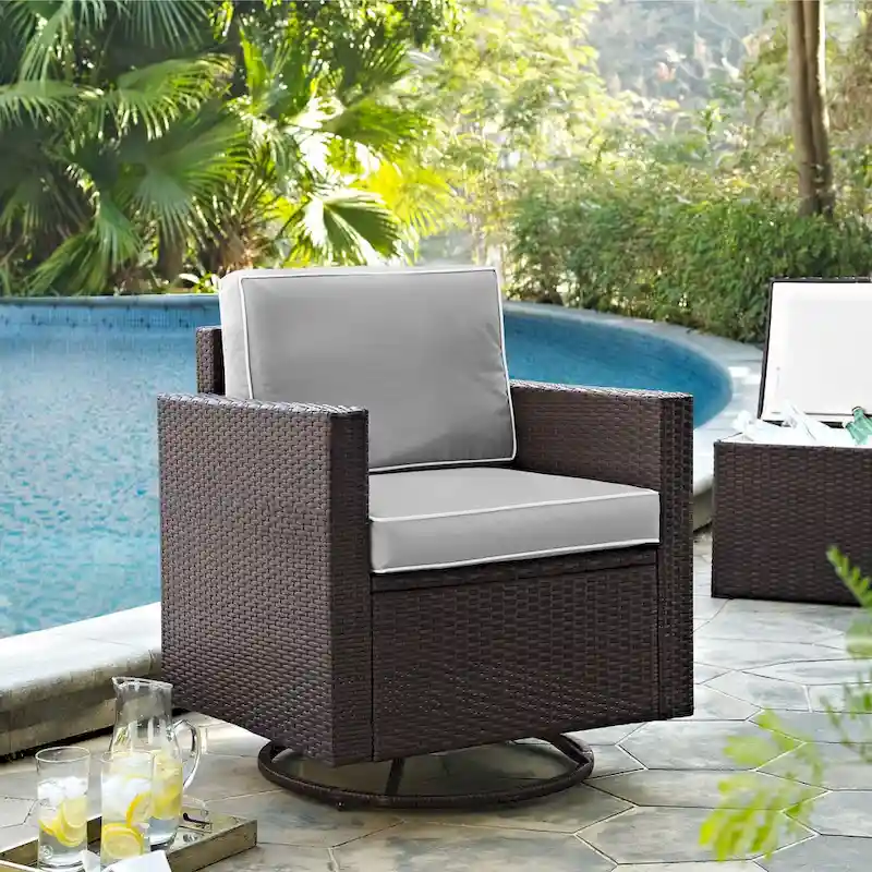Crosley Palm Harbor OutdoorWicker Swivel Rocker Chair With Grey Cushions - 27 W x 27 D x25.5 H