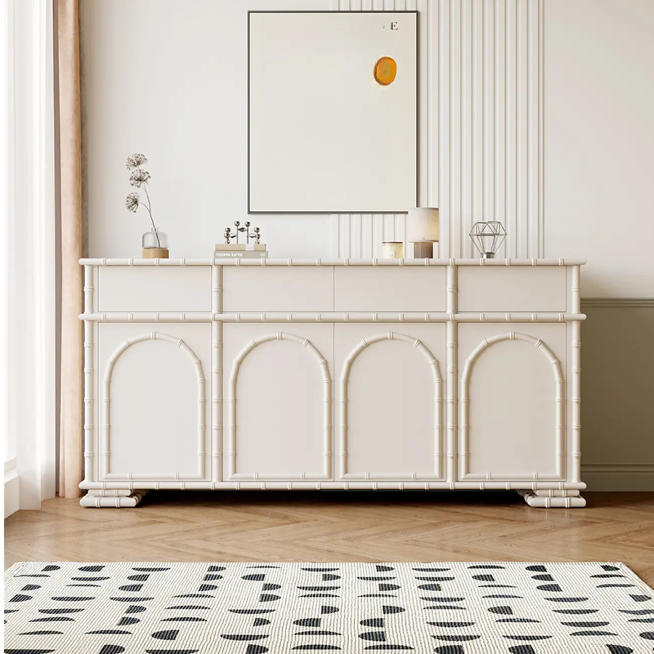 Elegant White Wood Hallway Shoe Cabinet with 4-Drawer