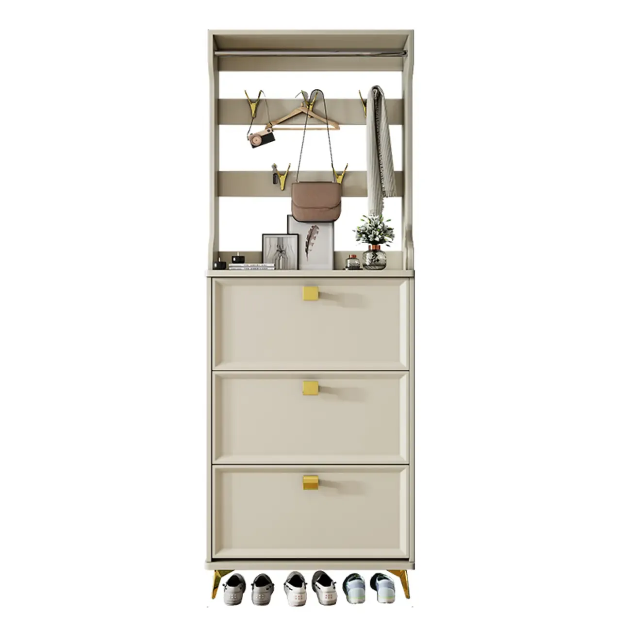 Drop-Front Adjustable Modern White Wood Narrow Shoe Cabinet