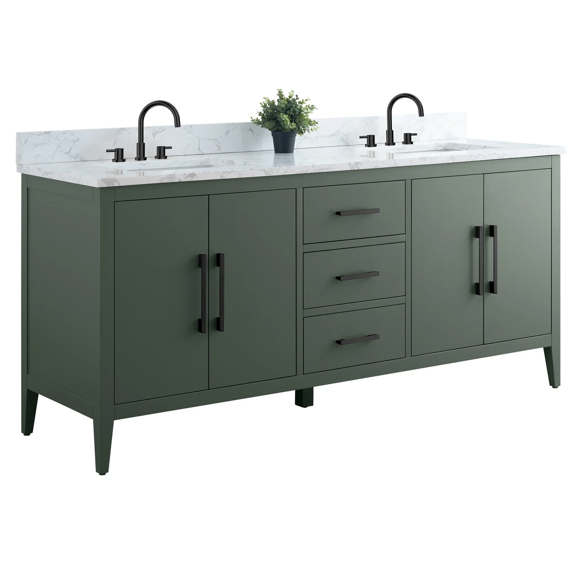 Vanity Art 72 Double Sink Bathroom Vanity Cabinet with Engineered Marble Top