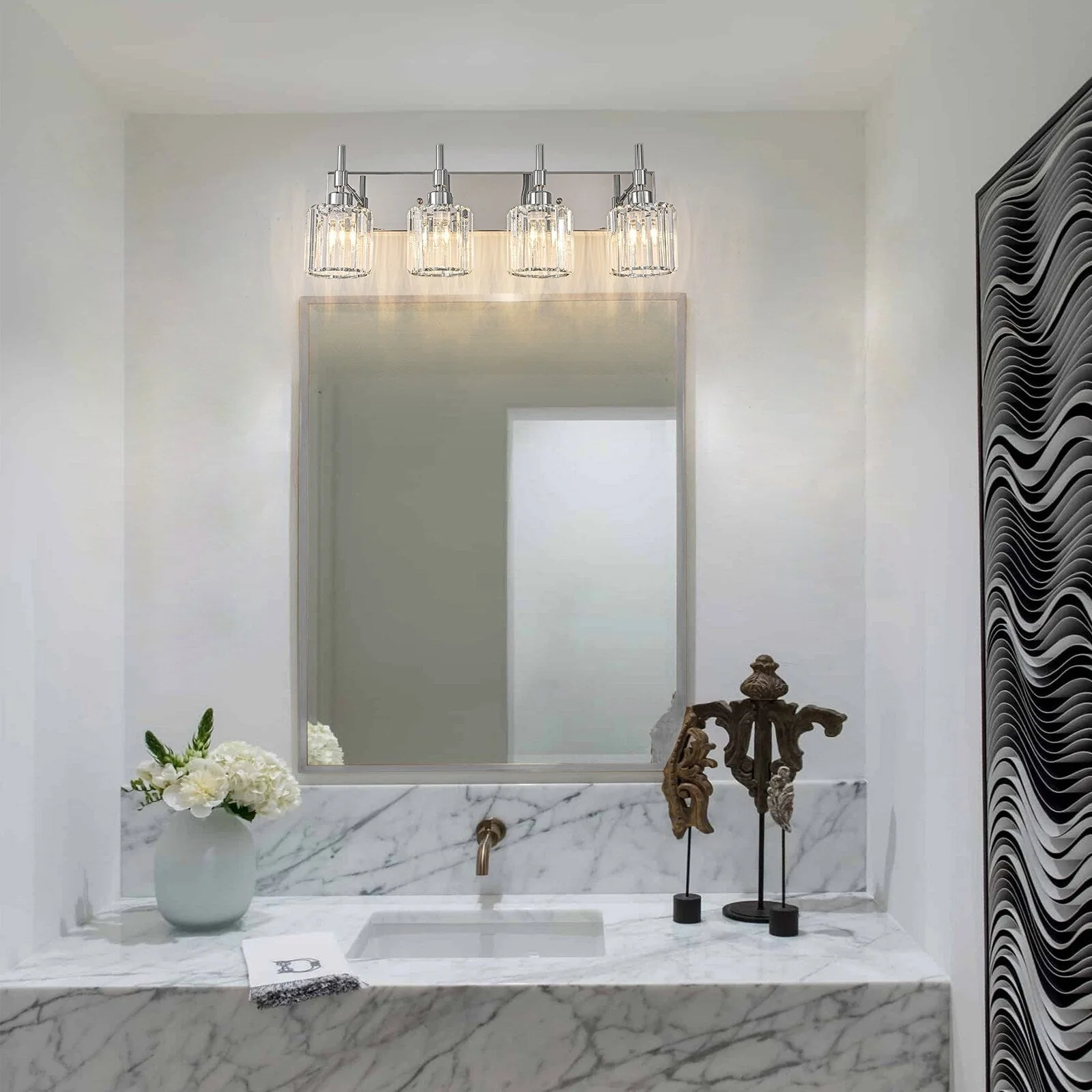 Modern Dimmable Crystal Bathroom Vanity Light Wall Sconces with Crystal Shades