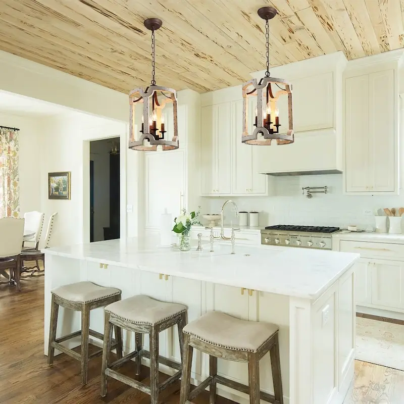 4-Light White Weathered Cylinder Lantern Chandelier - Whitewashed