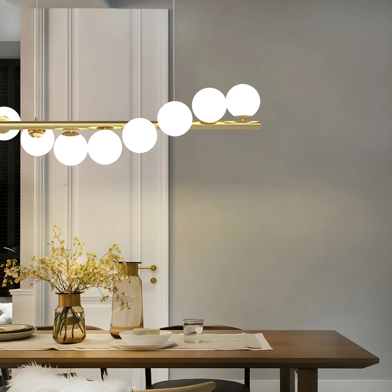 Sleek Modern Gold Glass Globe Island Chandelier