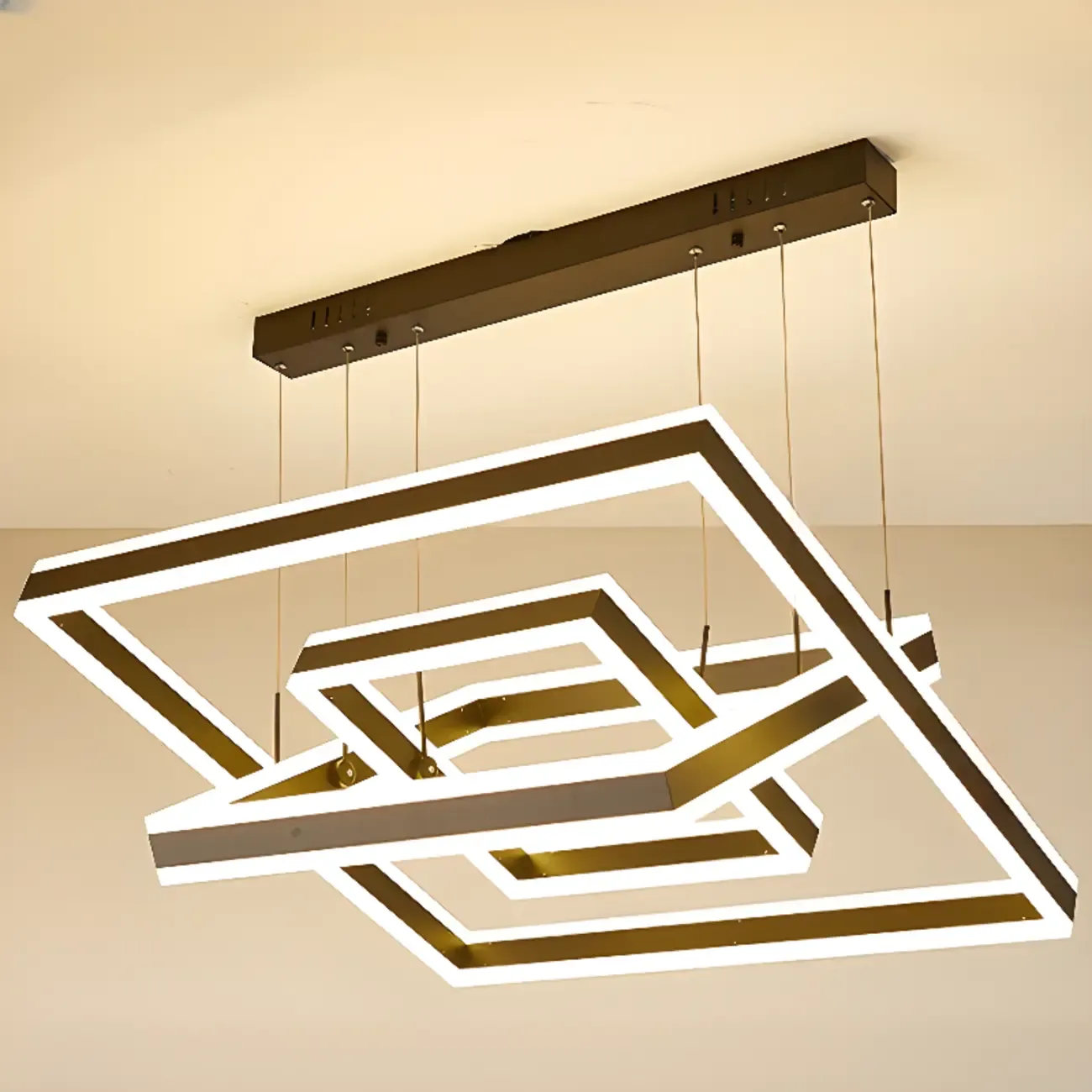Modern 3-Tier Linear Square Dimmable LED Chandelier