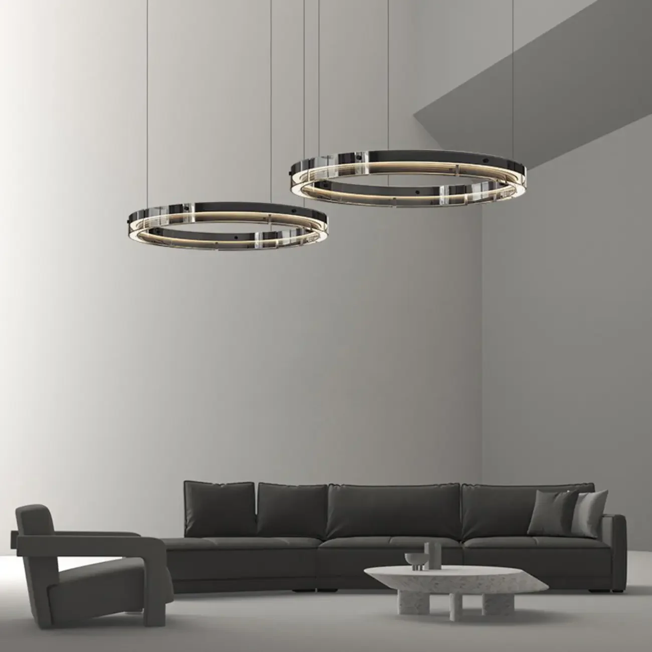 Modern LED Round Metal Chandelier with Flexible Height