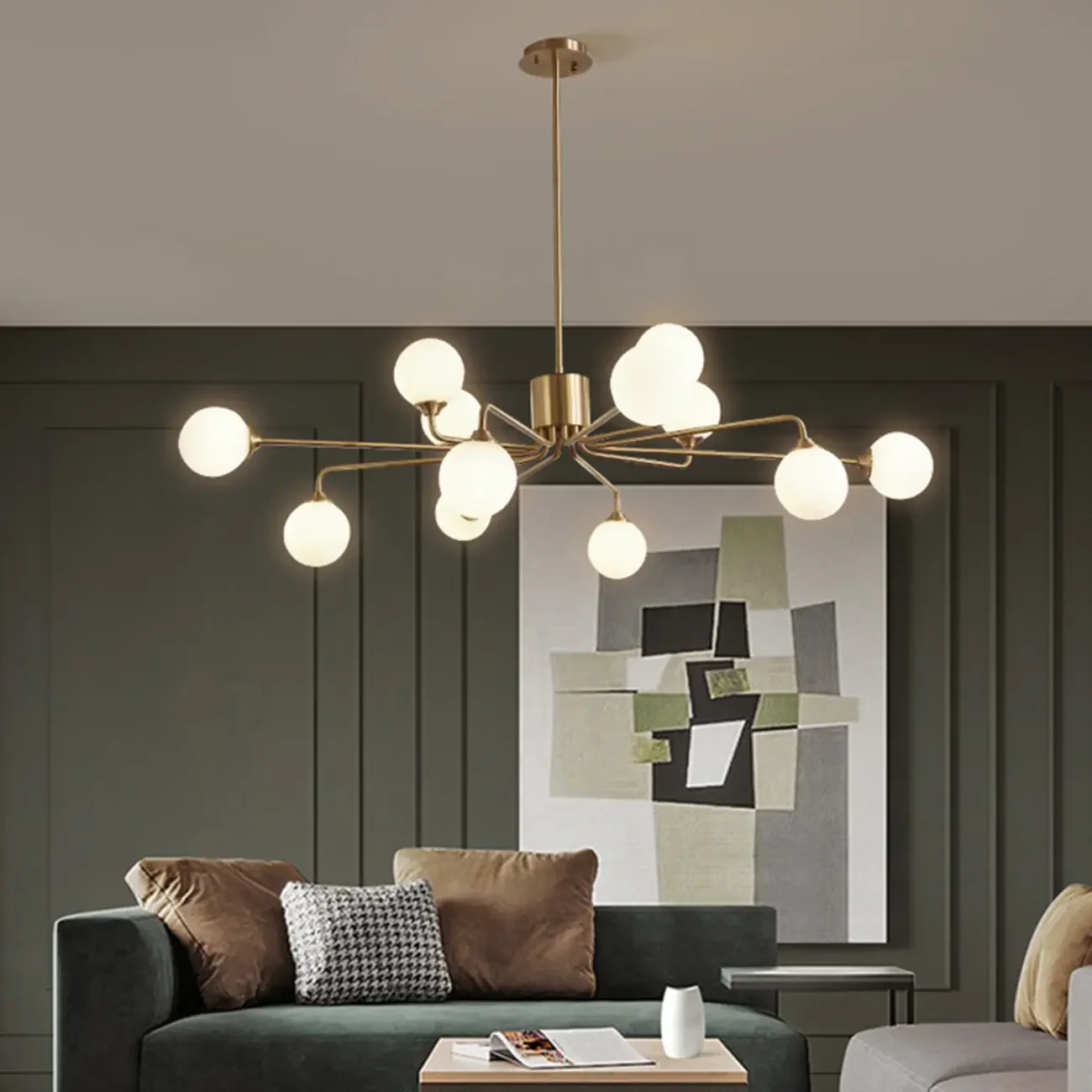 Adjustable Brass Modern Globe Glass Sputnik Chandelier