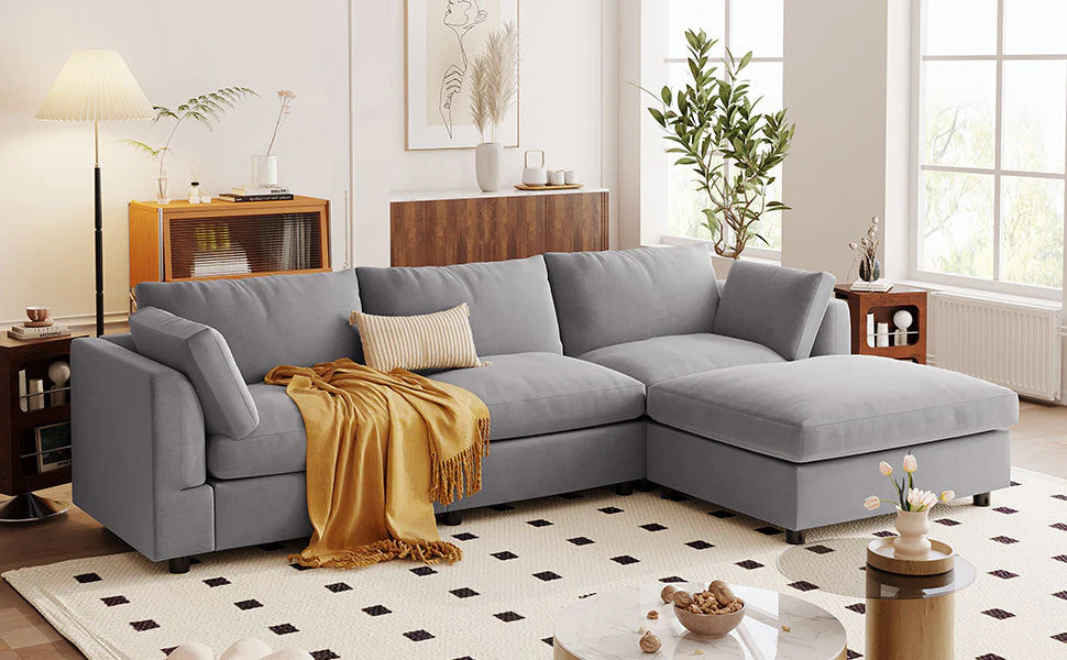 Walker Edison | Grey Convertible Sectional Sofa with Reversible Chaise