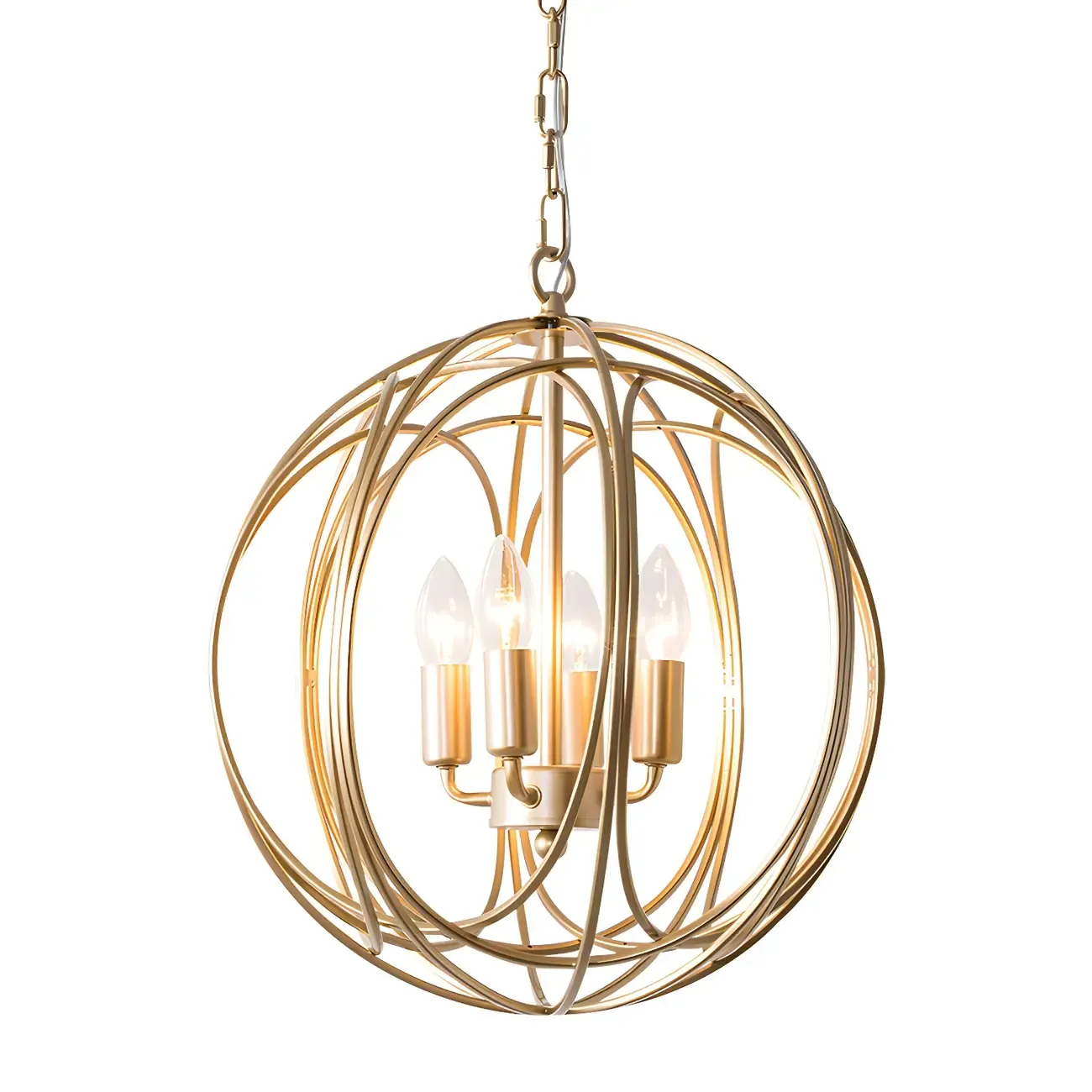 Gold Spherical Metal Cage Candle Chandelier