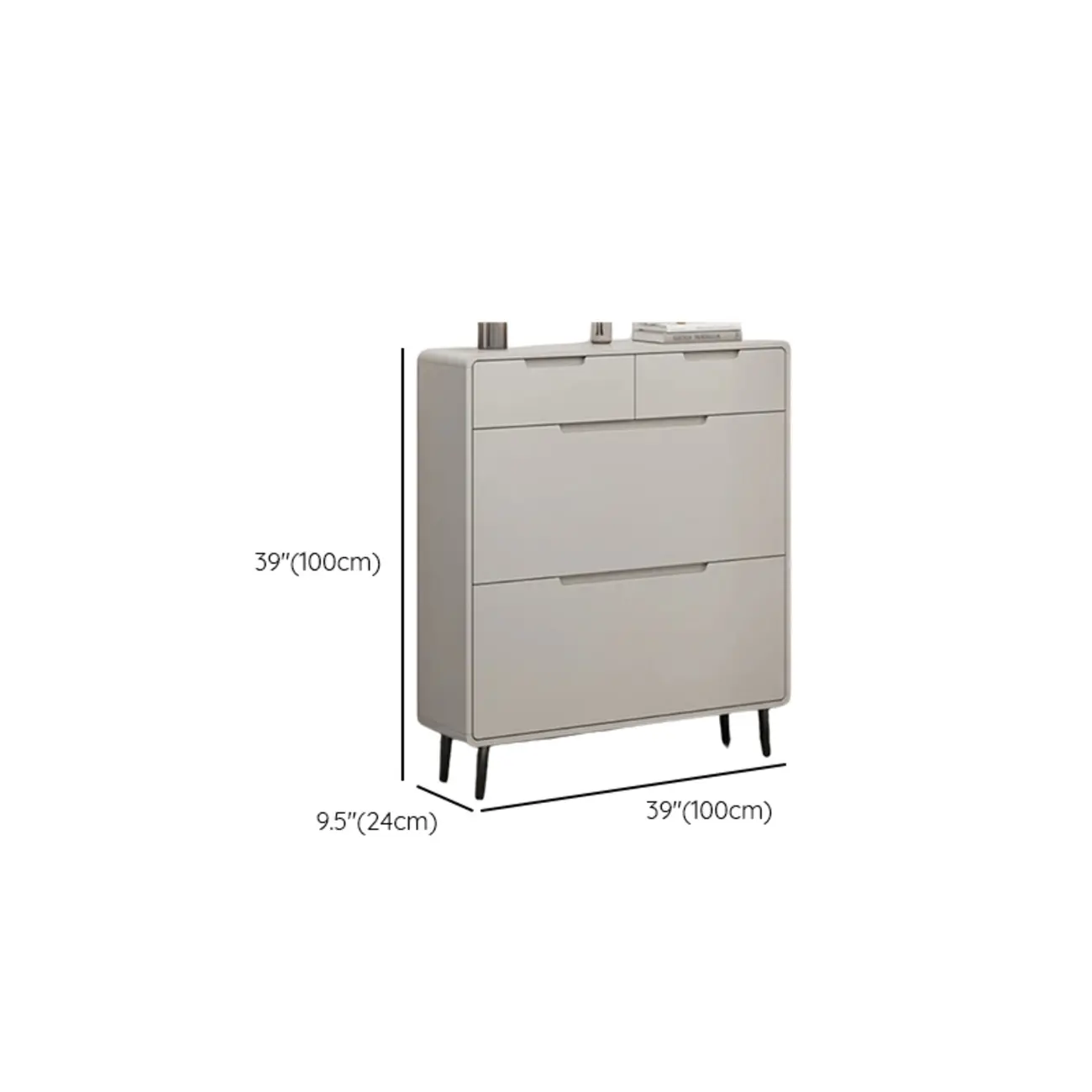 Drop-Front Beige Wood Entryway Shoe Cabinet with 2-Drawer