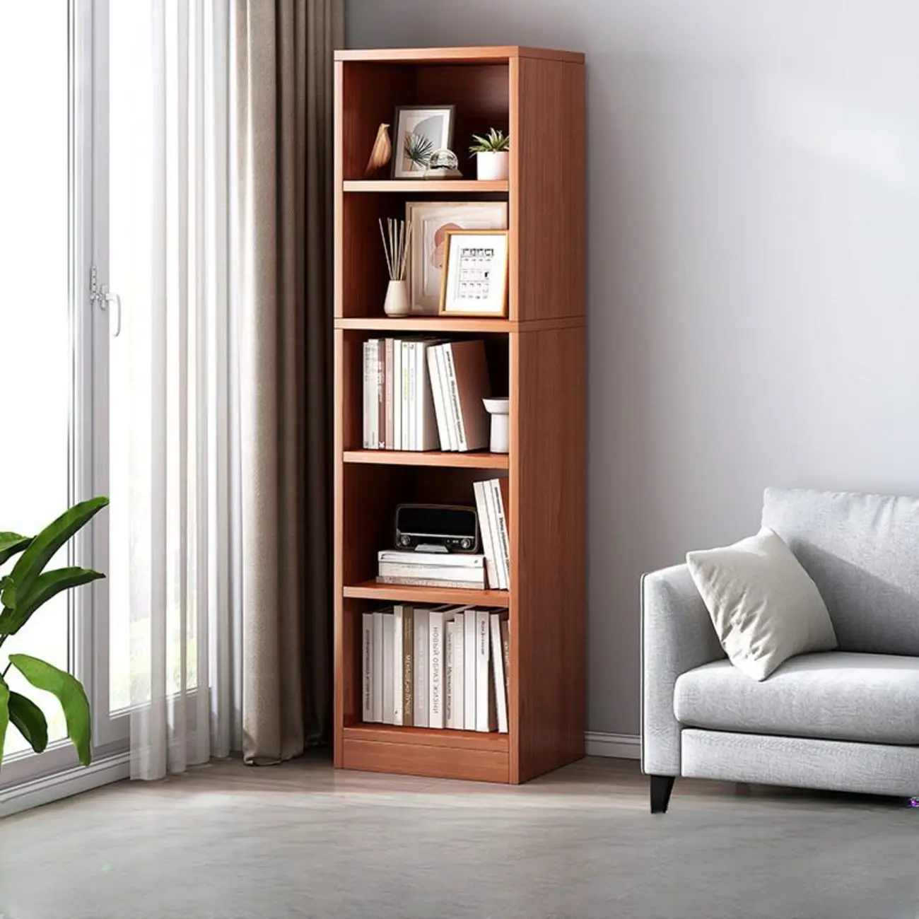 Modern Multi-Layer Brown Lumber Closed Back Bookcase