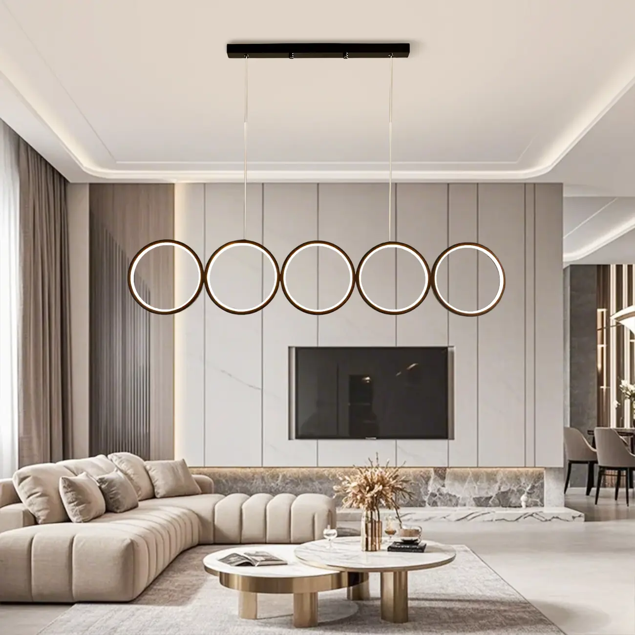 5-Light Modern Black Large Ring Island Pendant Light