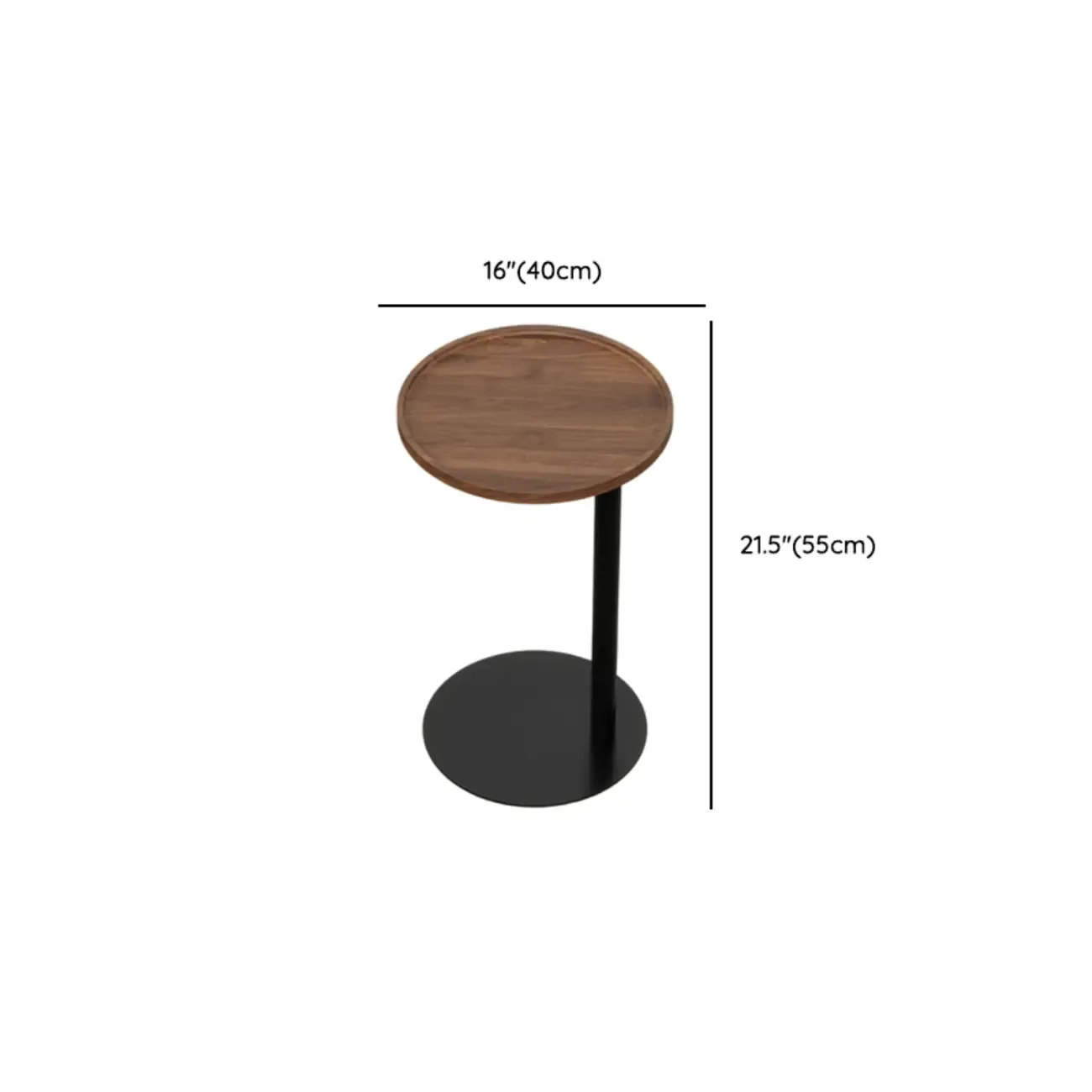 Living Room Brown Wood Top Metal C Shaped Side Table