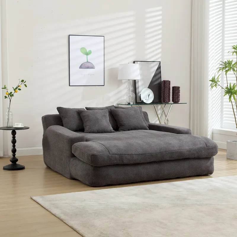 Chenille 2 seater lazy sofa With 5 back pillows