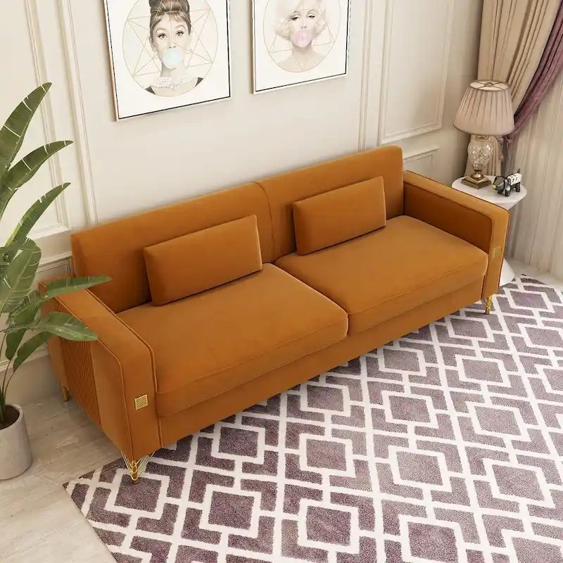 Modern Tufted Velvet Loveseat Upholstered Sofa with Removable Cushions and Pillows - 85.63 in.D x 30.31 in.W x 30.51 in.H