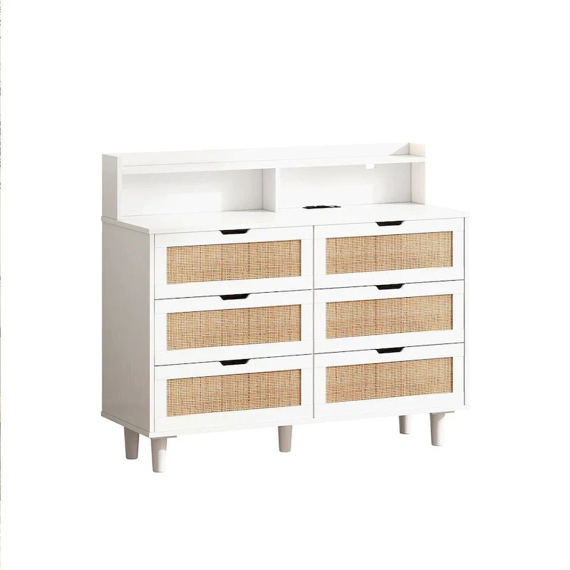 43-inch Wide 6-Drawer Dresser Cabinet with LED and Power Outlet
