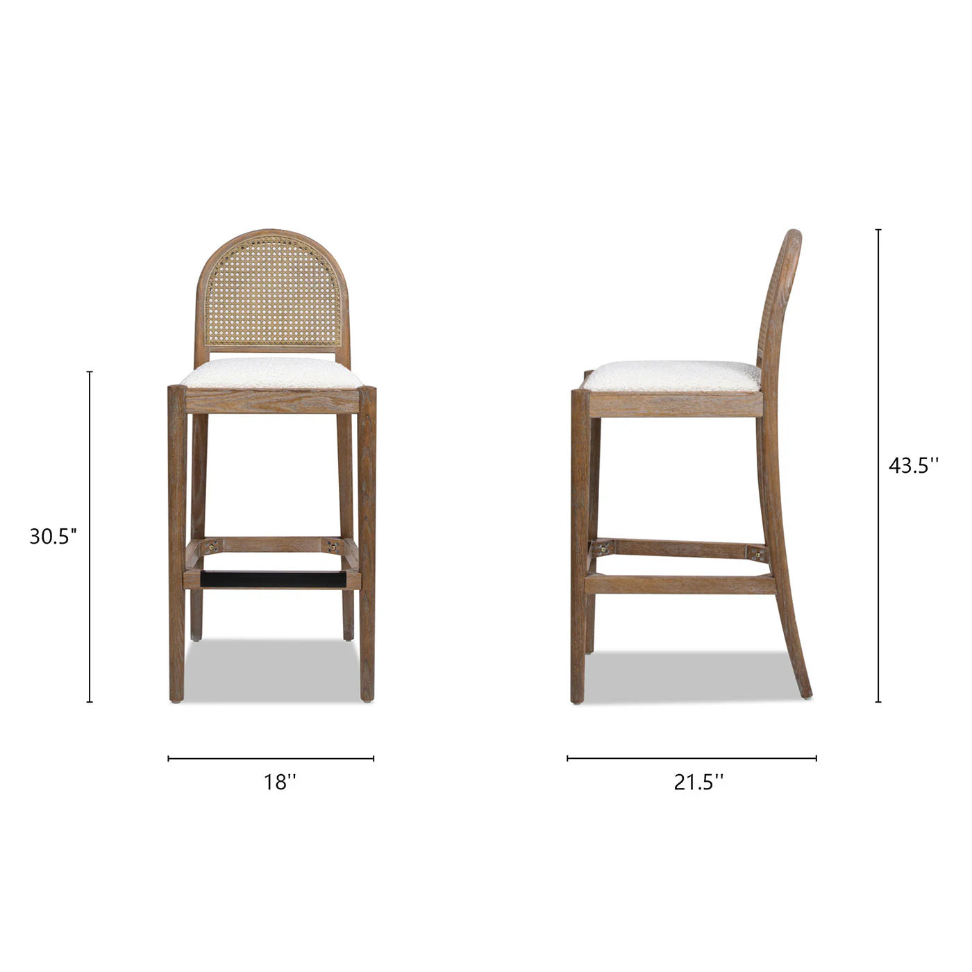 Panama Boucle 30.5' Curved Back Cane Rattan Bar Stool, Set of 2