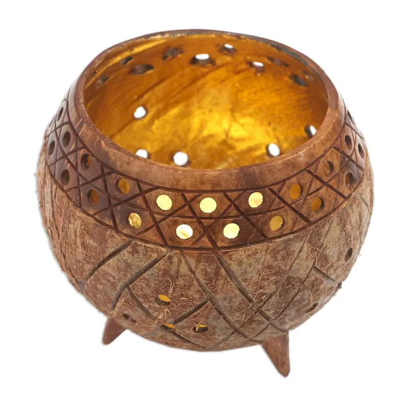 Novica Handmade Golden Inside Wood And Coconut Shell Catchall